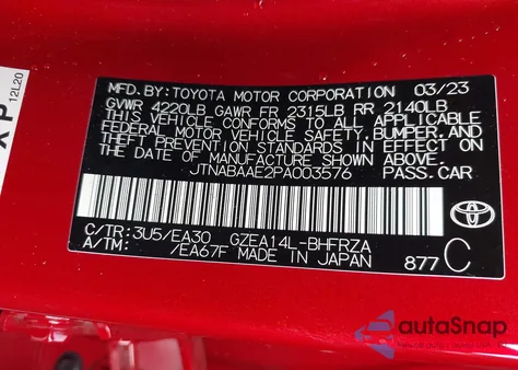 2023 Toyota Gr Corolla Circuit Edition z USA, uszkodzony, nr VIN JTNABAAE2PA003576